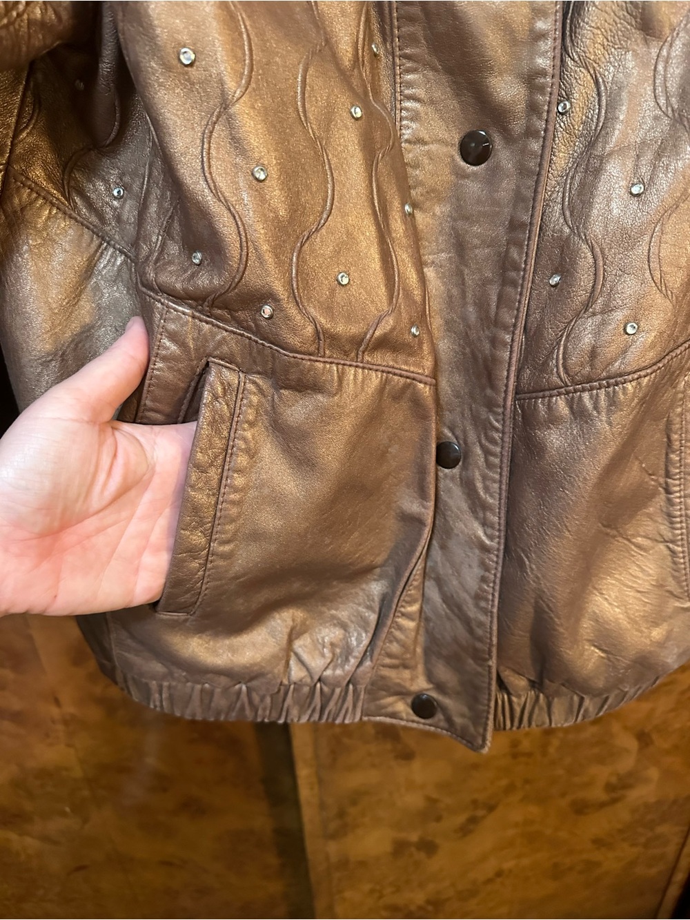Vintage Rare Find Bronze Leather Studded Women's Jacket - Picture 4 of 7